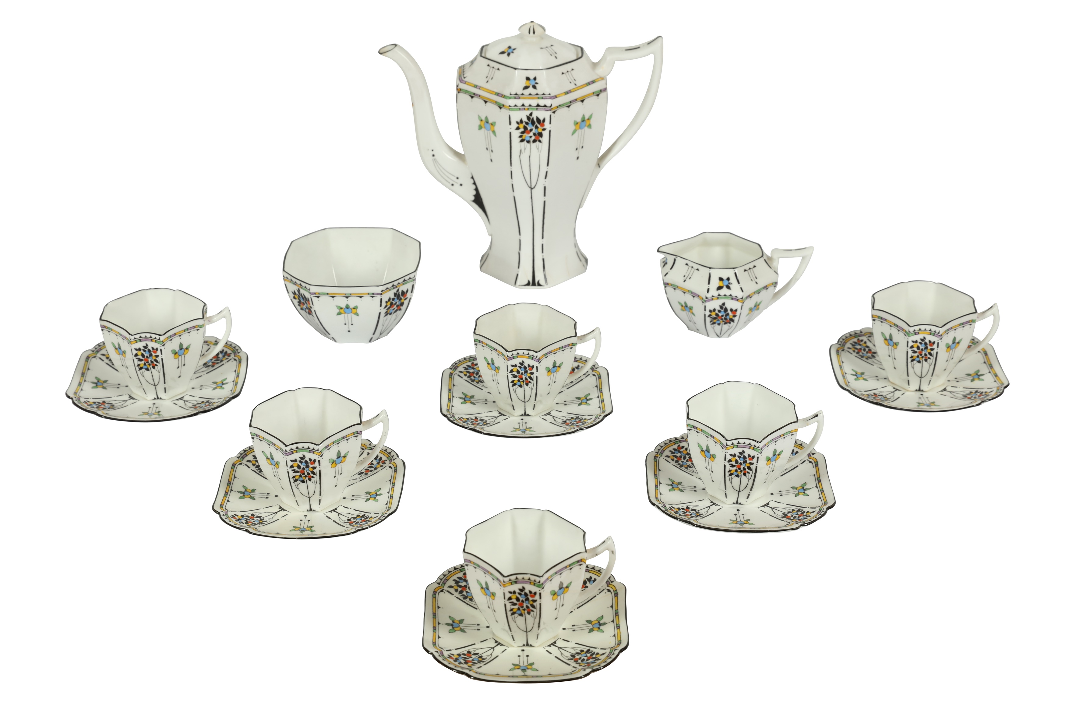 A SHELLY PORCELAIN PART COFFEE SERVICE,