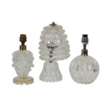 MURANO, ITALY: THREE CLEAR GLASS LAMP BASES, LATE 20TH CENTURY