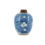 A CHINESE QING DYNASTY BLUE AND WHITE 'PRUNUS' JAR.