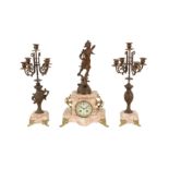 A FRENCH SPELTER AND PINK MARBLE CLOCK, LATE 19TH CENTURY,