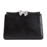 Judith Lieber Black Lizard Bow Detail Clutch