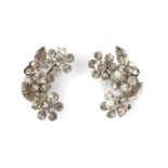 Vintage Crystal Floral Clip On Earrings CIRCA 1950's