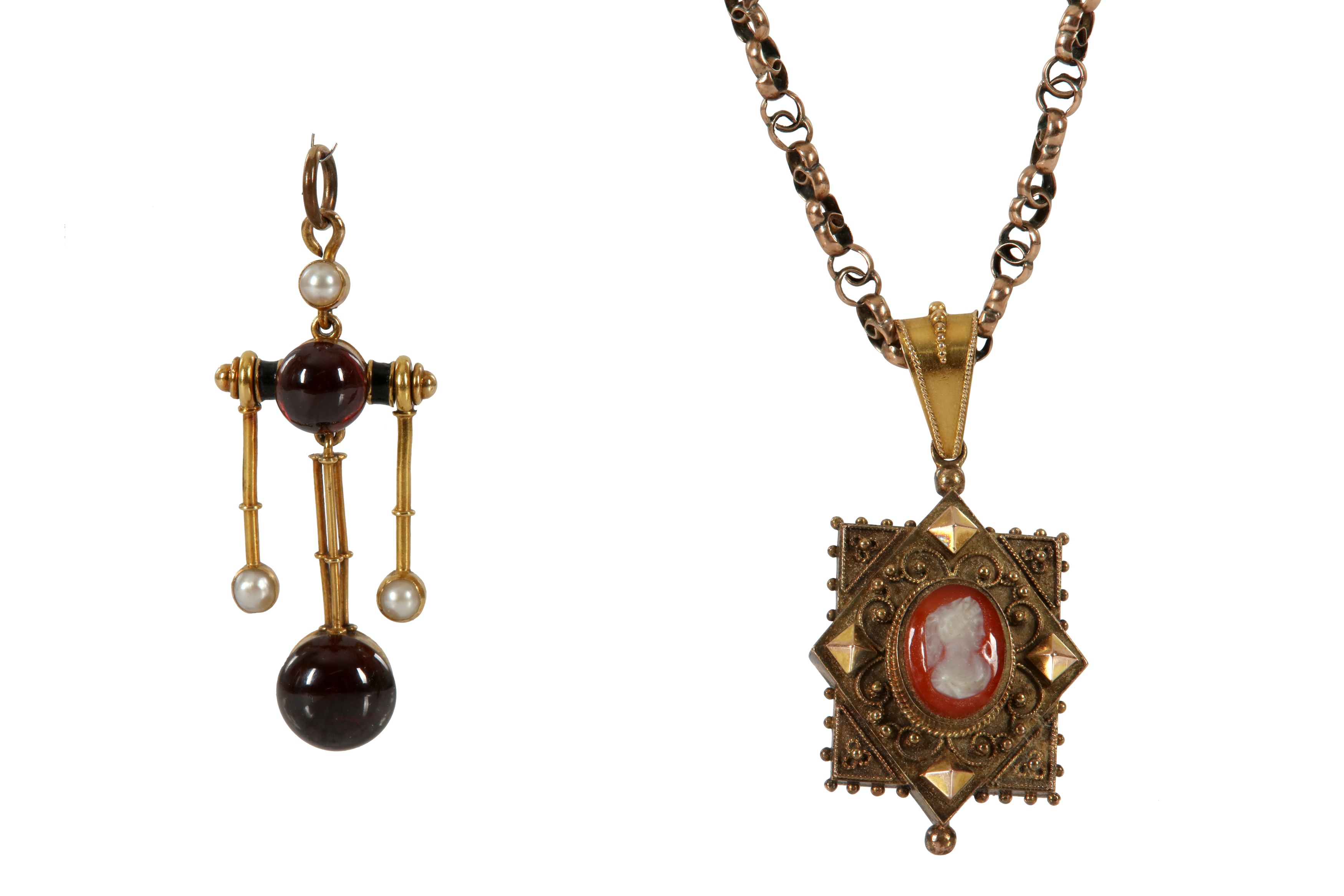 A FANCY-LINK NECKLACE AND TWO 19TH CENTURY PENDANTS - Image 2 of 2