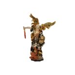 A CONTINENTAL POLYYCHROMED WOOD FIGURE OF ST. MICHAEL, 20TH CENTURY,
