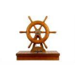A CARVED AND TURNED WOOD SAMPLE MODEL SHIP'S STEERING GEAR