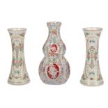 A PAIR OF WHITE OVERLAY GLASS WAISTED VASES, LATE 19TH/EARLY 20TH CENTURY,