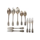 A VICTORIAN STERLING SILVER ASSEMBLED PART-TABLE SERVICE OF FLATWARE / CANTEEN,