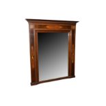 A LARGE CONTINENTAL MARQUETRY INLAID ROSEWOOD OVERMANTEL MIRROR