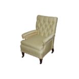 A YELLOW UPHOLSTERED ARMCHAIR, LATE 19TH/EARLY 20TH CENTURY,
