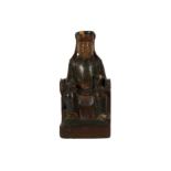 A MING STYLE PAINTED WOOD FIGURE OF A SEATED SCHOLAR OR OFFICIAL,