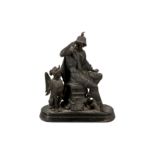 A PATINATED SPELTER FIGURE GROUP OF OEDIPUS AND THE SPHINX, 19TH CENTURY