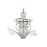 A CONTINENTAL BOAT FORM TWO LIGHT CHANDELIER, 20TH CENTURY