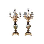A PAIR OF ITALIAN SEVRES STYLE PORCELAIN AND GILT METAL CANDELABRA BY MANGAMI, 20TH CENTURY,