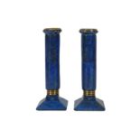 A PAIR OF LAPIS LAZULI CANDLESTICKS, 20TH CENTURY,