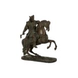 AN EQUESTRIAN BRONZE FIGURE OF A TURK, 19TH CENTURY,