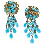 Vintage Turquoise Beaded Clip On Earrings CIRCA 1950's