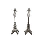A PAIR OF WROUGHT IRON CANDLESTICKS,POSSIBLY SPANISH/PORTUGESE, LATE 19TH CENTURY