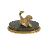A GILT BRONZE AND SERPENTINE MARBLE PAPER WEIGHT, 19TH CENTURY