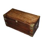 A HARDWOOD AND BRASS BOUND TRAVELLING CHEST, PROBABLY COLONIAL, 19TH CENTURY,