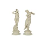 A PAIR OF ROYAL WORCESTER PARIAN FIGURES OF MORNING DEW AND EVENING DEW, AFTER PRADIER,