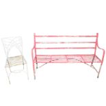 A WROUGHT IRON RED AND WHITE PAINTED GARDEN BENCH, 19th CENTURY,
