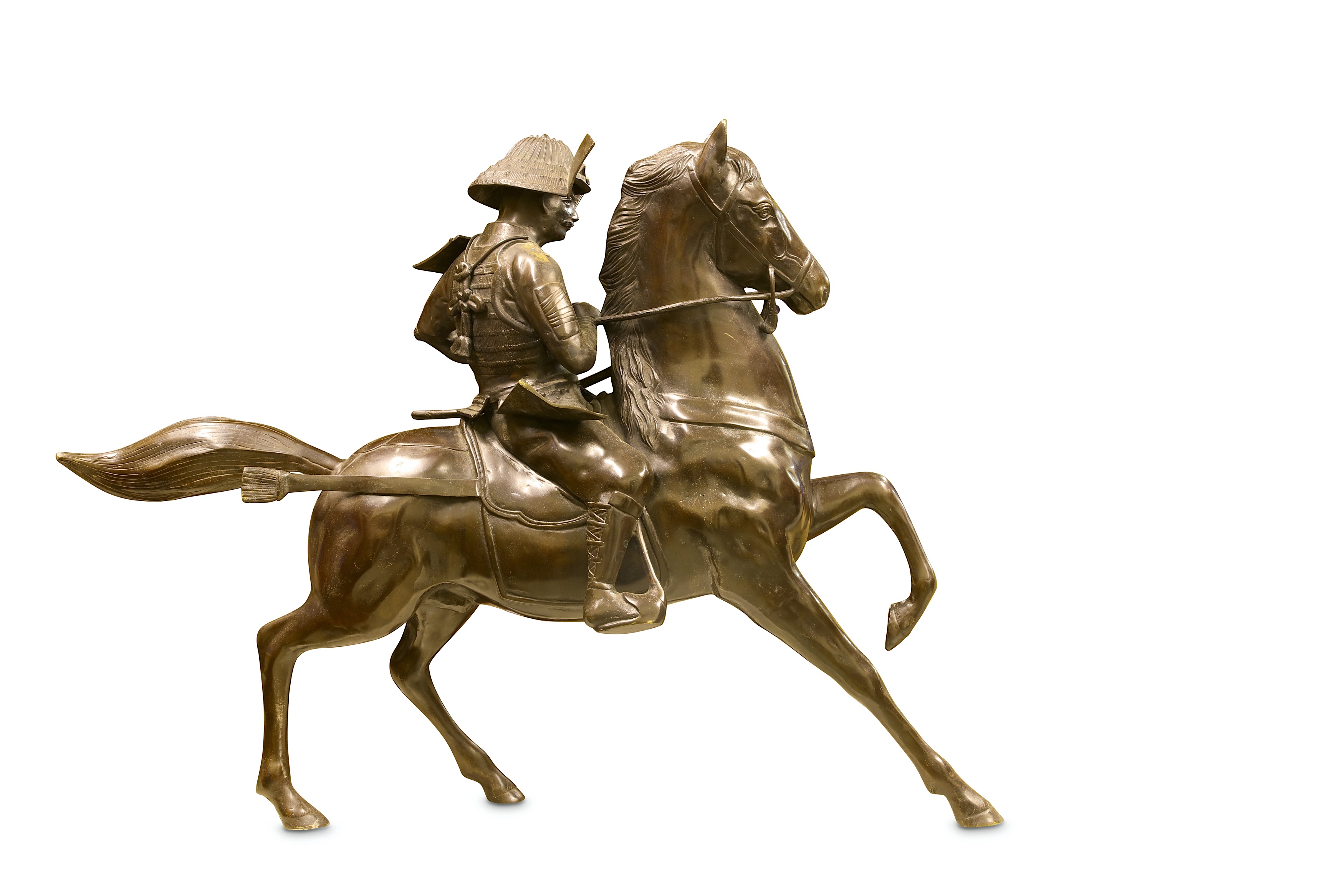 A LARGE JAPANESE MEIJI PERIOD EQUESTRIAN BRONZE OF A SAMURAI ON HORSEBACK - Image 2 of 3