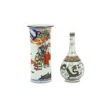 A CHINESE FAMILLE VERTE DRAGON BOTTLE VASE AND A GU VASE