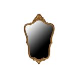 AN EARLY 20TH CENTURY GILTWOOD FRAMED MIRROR OF SHIELD FORM