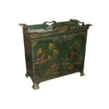 AN 18TH CENTURY STYLE GREEN PAINTED CHINOISERIE SIDE CABINET, SECOND QUARTER OF THE 20TH CENTURY