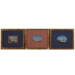 THREE INDIAN OVAL MINIATURE PAINTINGS OF BUILDINGS, 19TH CENTURY