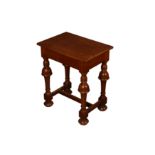 A MAHOGANY RECTANGULAR JOINT STOOL MADE BY CLEMENT BODICOTE