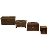 A GEORGE III SQUARE CROSS BANDED TEA CADDY