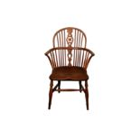 A YEW WOOD, ASH AND ELM LOW BACK DOUBLE BOW WINDSOR CHAIR