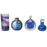 A SIDDY LANGLEY IRIDESCENT GLASS FLATTENED OVOID SCENT BOTTLE,