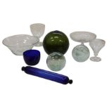 A PAIR OF CLEAR GLASS BALLS OR FLOATS,