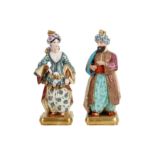 A PAIR OF MID 19TH CENTURY PARIS PORCELAIN FIGURAL FLASKS OF A SULTAN AND SULTANA
