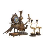 A THIRD QUARTER 19TH CENTURY ENGLISH EGYPTIAN REVIVAL SILVER AND GILT BRONZE EPERGNE MODELLED WITH