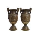 A PAIR OF 19TH CENTURY BRONZE NEO-CLASSICAL STYLE URN VASES