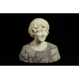 PROF GIACHI (ITALIAN, LATE 19TH C): AN ALABASTER BUST OF A GIRL