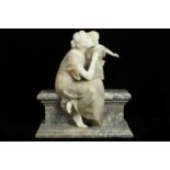 A LATE 19TH CENTURY ITALIAN CARVED COLOURED MARBLE AND ALABASTER FIGURAL GROUP OF A MOTHER AND