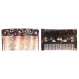 TW0 RARE AND IMPORTANT LATE 17TH CENTURY JAMAICAN COLONIAL ENGRAVED TORTOISESHELL WIG COMBS