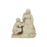 EUGENIO BATTIGLIA (ITALIAN FL. LATE 19TH C): AN ALABASTER GROUP OF A GRANDMOTHER AND CHILD