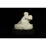 AN EARLY 20TH CENTURY ITALIAN ALABASTER GROUP OF TWO CHERUBS EMBRACING