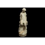 A LATE 19TH CENTURY ITALIAN WHITE MARBLE FIGURE OF A MAIDEN BATHING