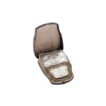 A cased late 19th century French unmarked silver mounted mother of pearl purse and aide memoire,