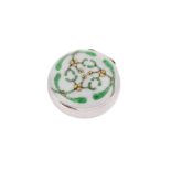 A late 19th century German unmarked silver and guilloche enamel pill box / compact, probably