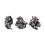 A group of late 20th century / early 21st century Italian sterling silver wise monkeys figures,