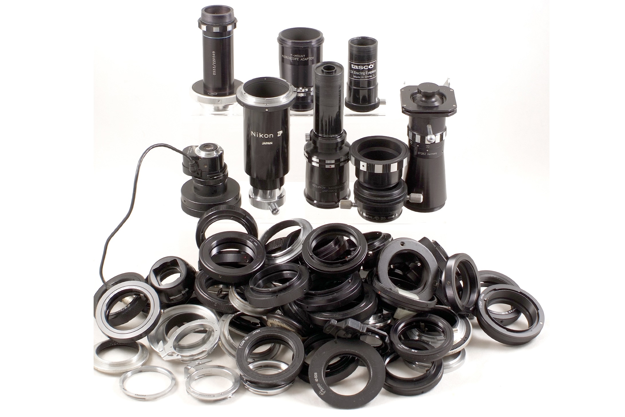 Large Quantity of Lens Mounts, Plus Microscope and Other Adaptors.
