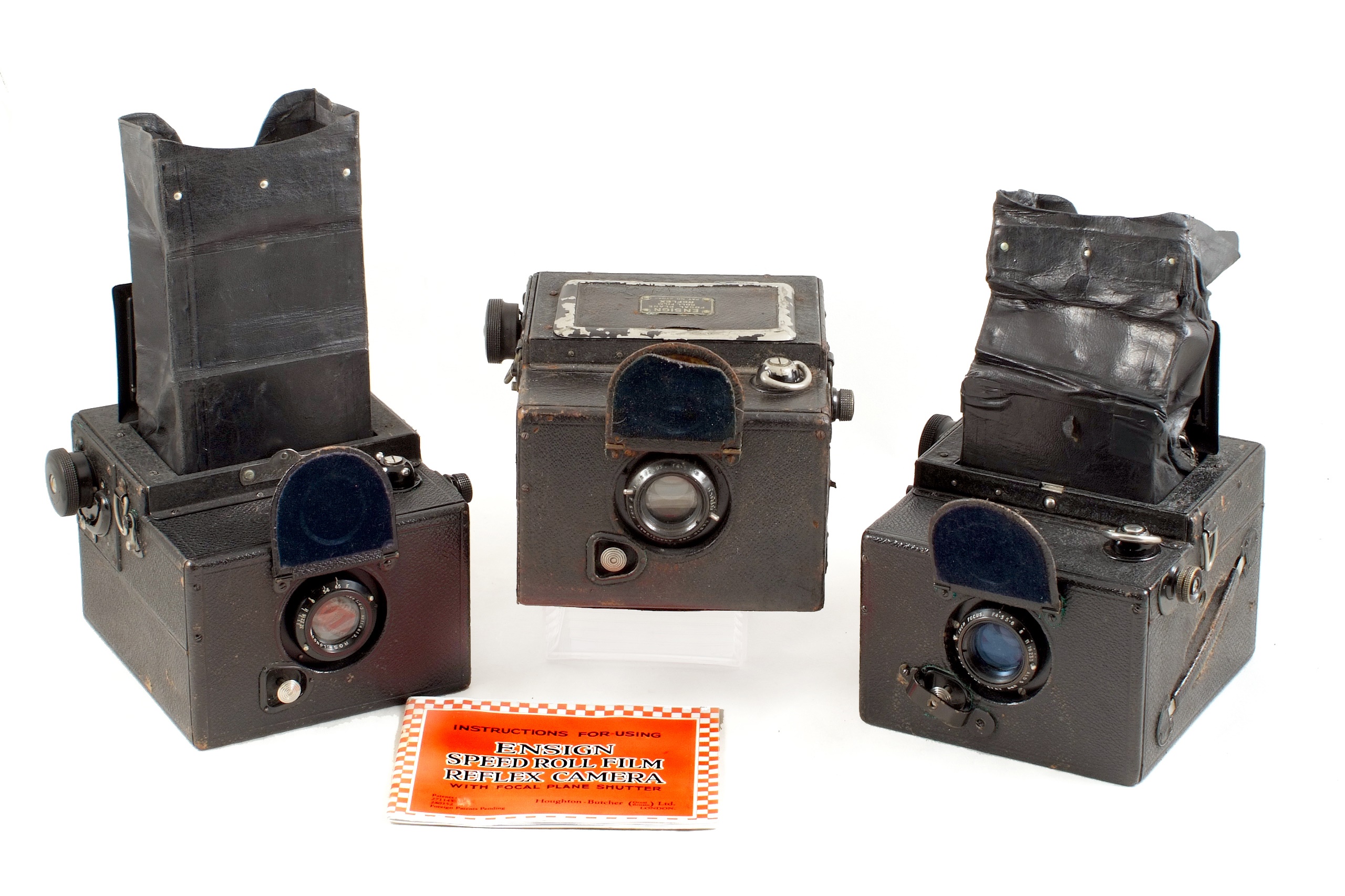 Three Ensign Focal Plane Roll Film Reflex Cameras.