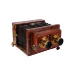 A Watson Stereoscopic Tailboard Mahogany & Brass Camera